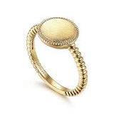 Lady's Yellow 14 Karat Round, Monogram Top Fashion Ring Size 6.5