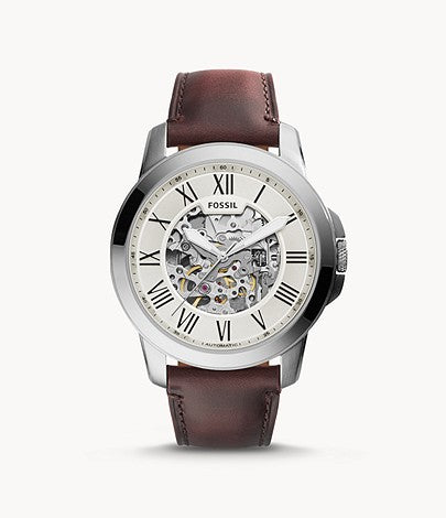 White Stainless Steel Grant Automatic Dark Brown Leather Watch
Strap/