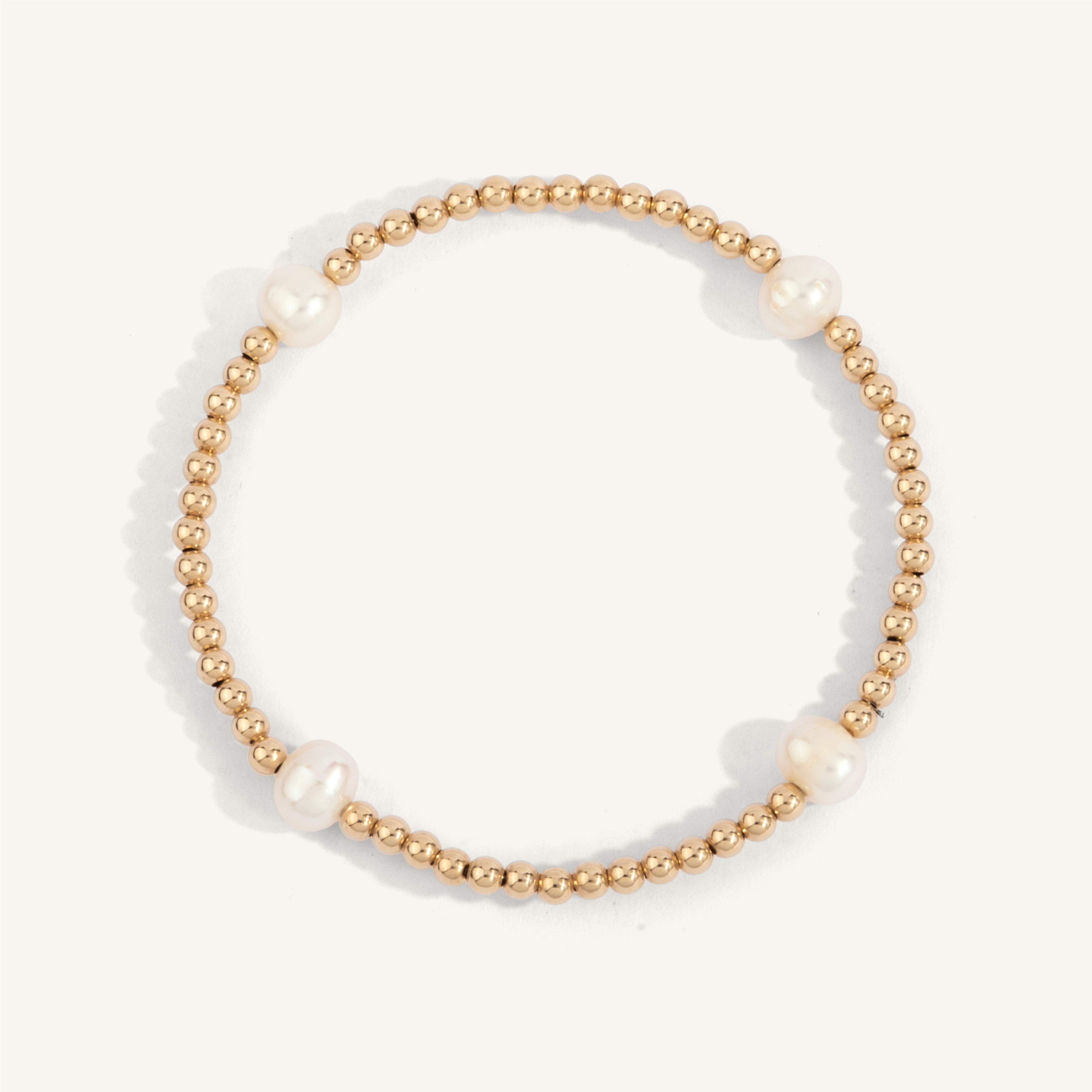 3mm Gold Filled Beads with Four (4) 6mm Pearls 7''