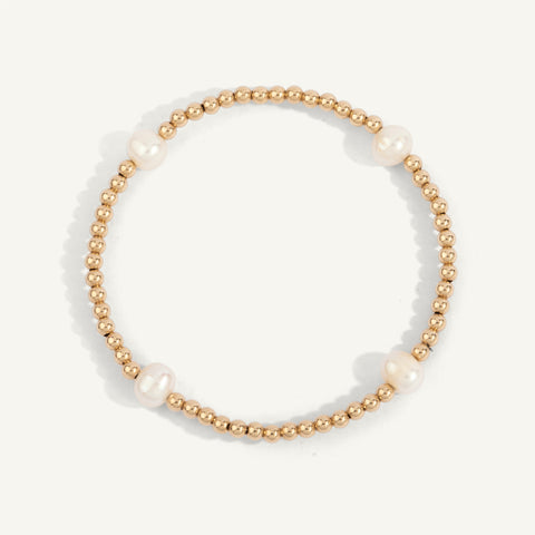 3mm Gold Filled Beads with Four (4) 6mm Pearls 7''