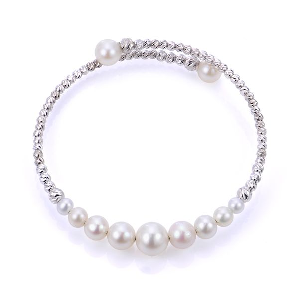 Lady's White Sterling Silver Brilliance Bead Cuff Bracelet With Fresh Water Pearls