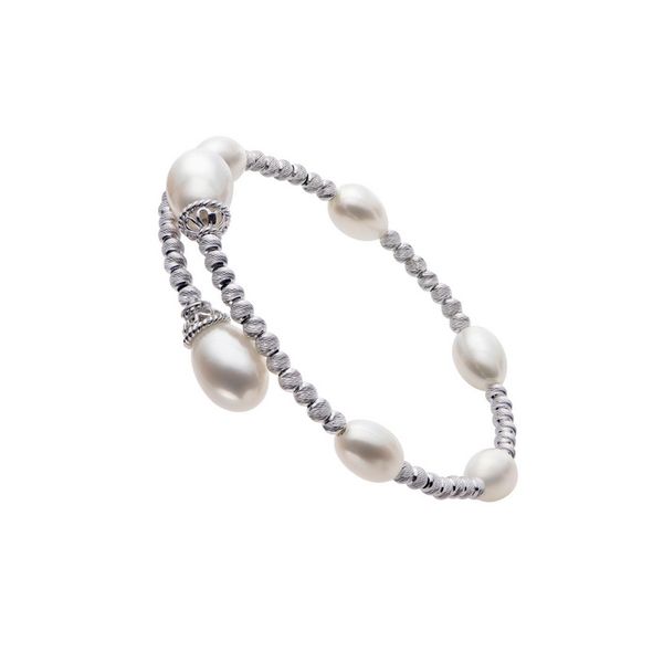Lady's White Sterling Silver Brilliance Bead Bracelet Bracelet Length 7.5 With 7= Fresh Water Pearls