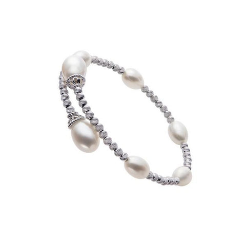 Lady's White Sterling Silver Brilliance Bead Bracelet Bracelet Length 7.5 With 7= Fresh Water Pearls