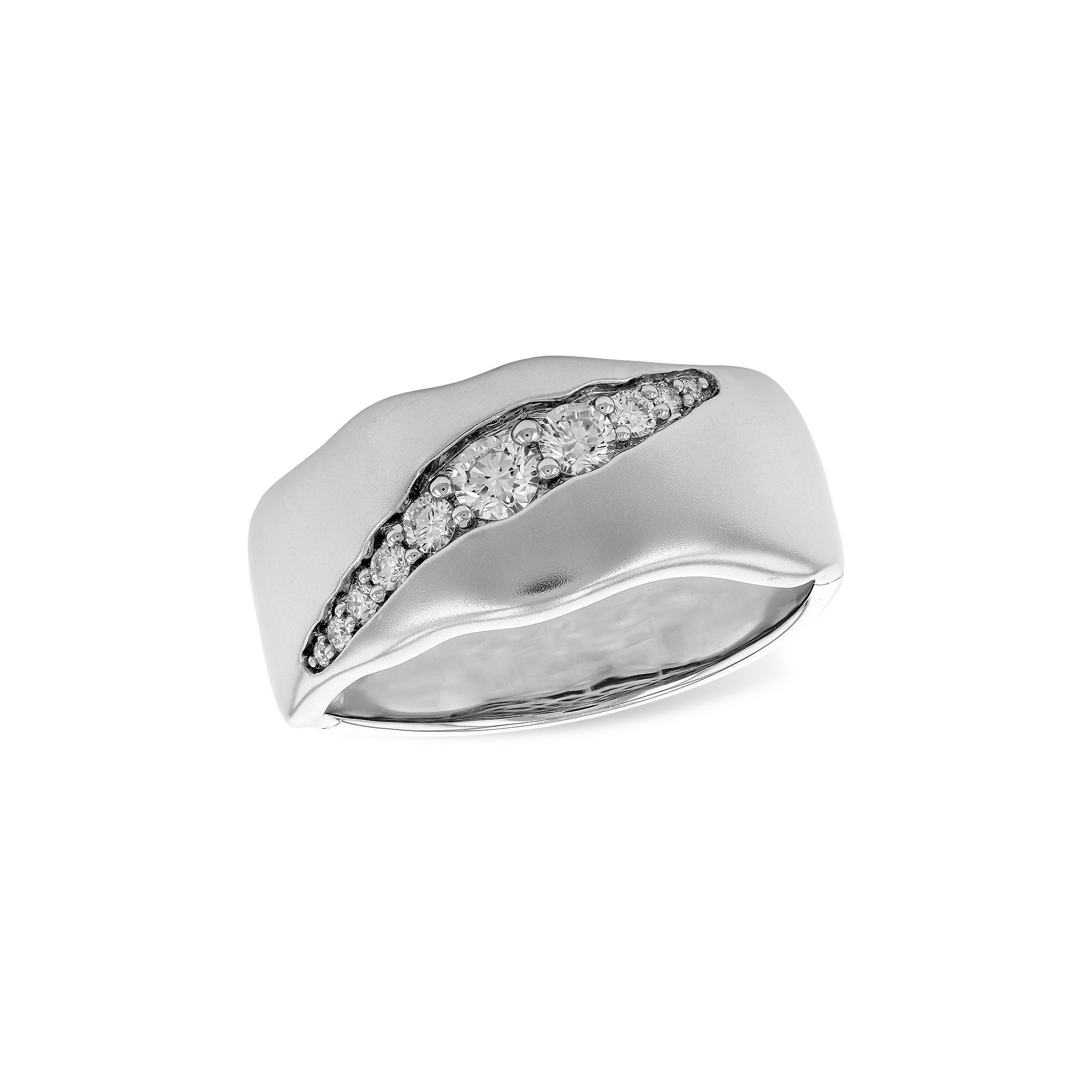 14 Karat White Gold, Rugged Wide Band with .40ctw Round Brilliant Cut Diamonds