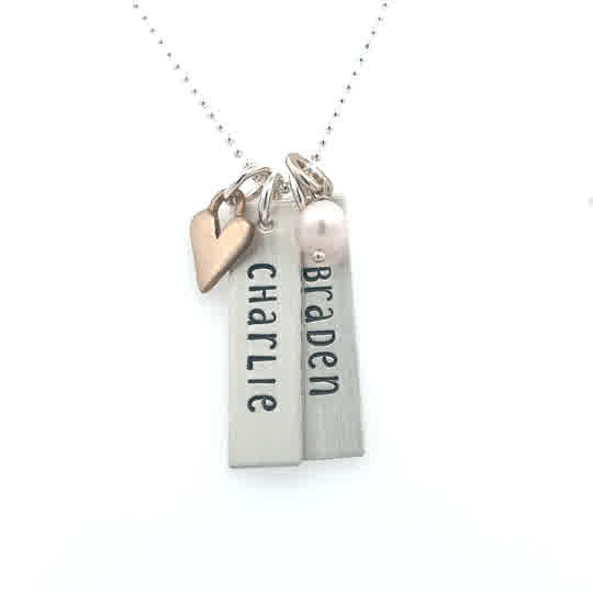 Lady's Tt Sterling Silver/Bronze Rectangular Names With Love, Two Char