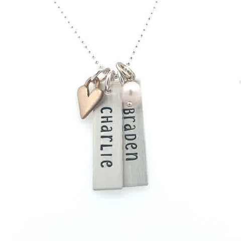 Lady's Tt Sterling Silver/Bronze Rectangular Names With Love, Two Char