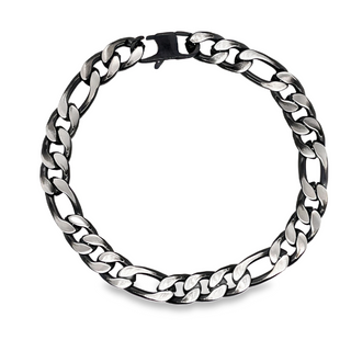 Black Stainless Steel 8Mm Figaro 8" Bracelet Fashion Jewelry