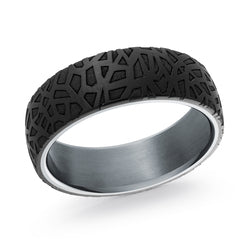 Black/Grey Polished Tantalum & Carbon Fibre 7Mm Texture Ring Size 10