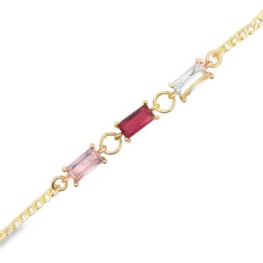 Lady's Yellow 14K Gold Filled Family Golden Bracelet With 3 Baguette S