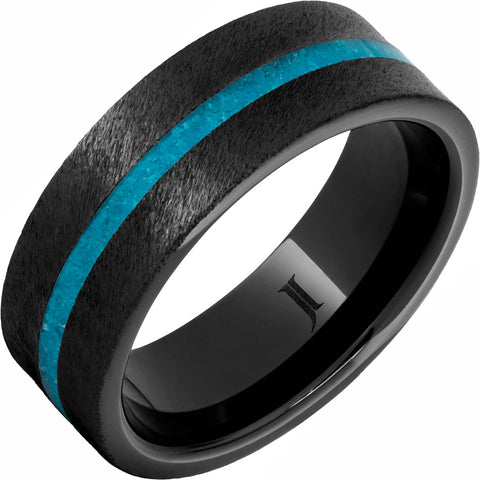 Gent's Black Ceramic Grain 8Mm With 1Mm Turquoise Inlay Gents Ring Size 10