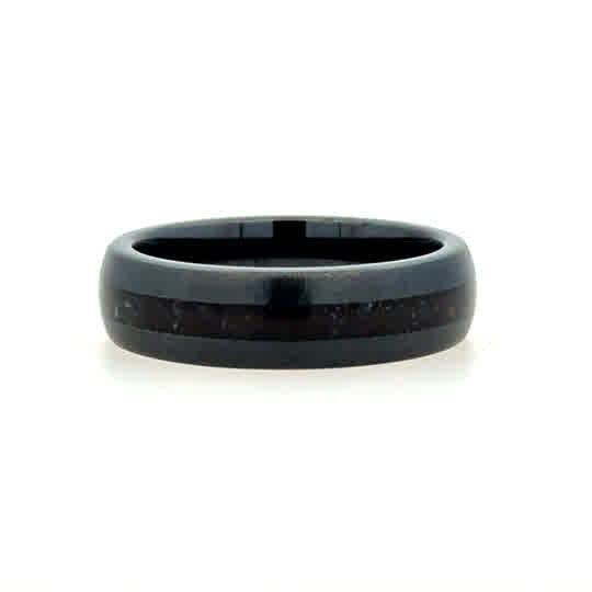 Gent's Black Ceramic Stone 6Mm With Dinosaur Bone Inlay Gents Ring Siz