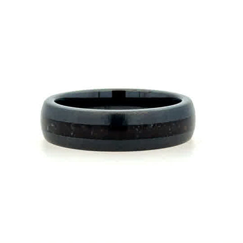 Gent's Black Ceramic Stone 6Mm With Dinosaur Bone Inlay Gents Ring Siz