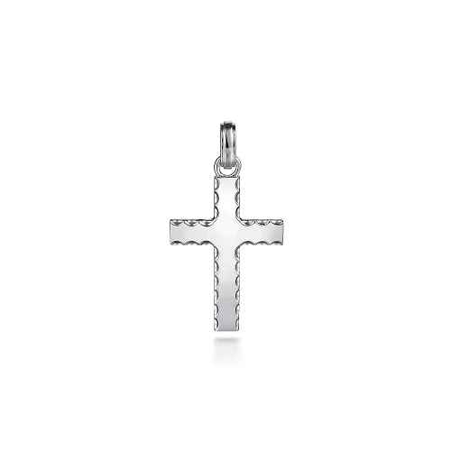 Lady's White Sterling Silver Beveled Trim Cross