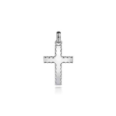 Lady's White Sterling Silver Beveled Trim Cross