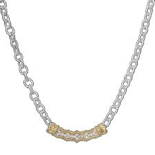 Lady's Yellow/White 14K/Ss Textured Bar With Large Link Chain Vahan Necklace Length 18 With 0.33Tw Round G/H Si1 Diamonds