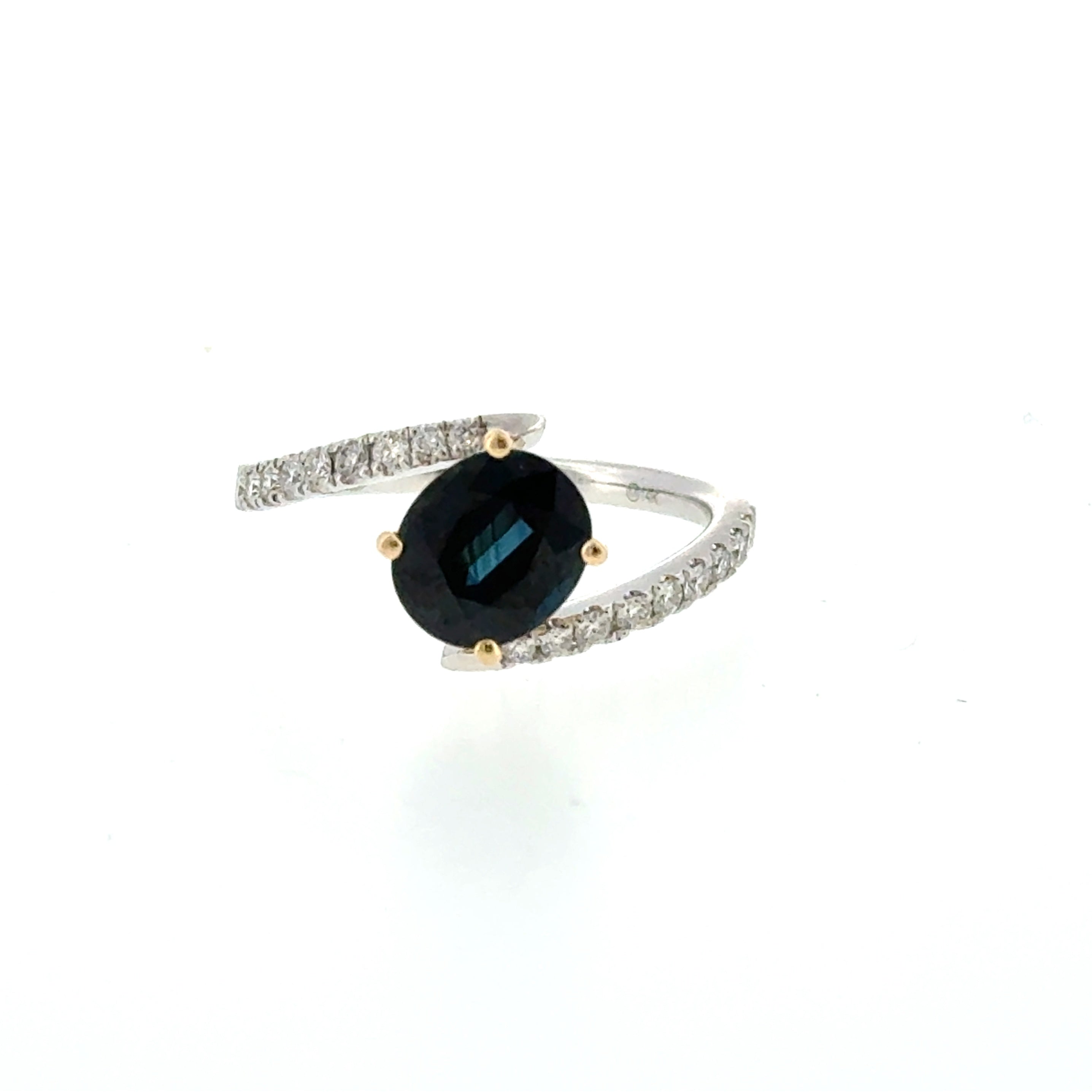 14 Karat White and Yellow Gold Bypass Fashion Ring with 2.12ctw Sapphire and .25ctw Round Diamonds
