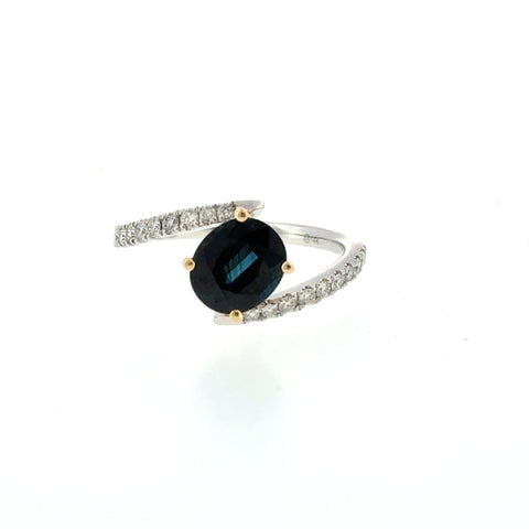 14 Karat White and Yellow Gold Bypass Fashion Ring with 2.12ctw Sapphire and .25ctw Round Diamonds