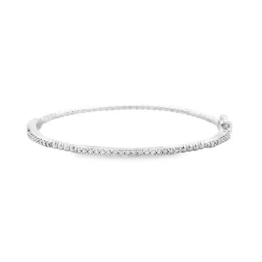 White Sterling Silver Beaded Bangle Bracelet With 35 0.50Tw Round G/H