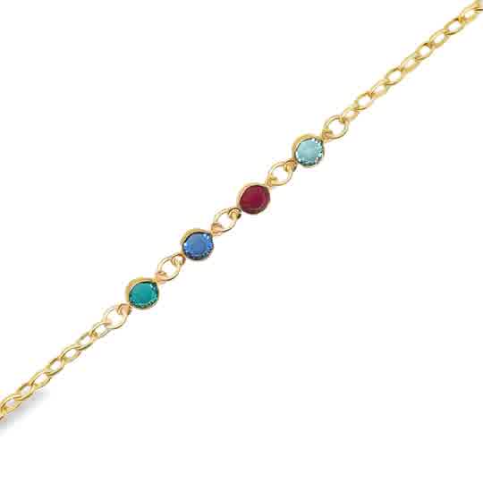 Lady's Yellow 14K Gold Filled Connected Cable Bracelet With Four (4) B