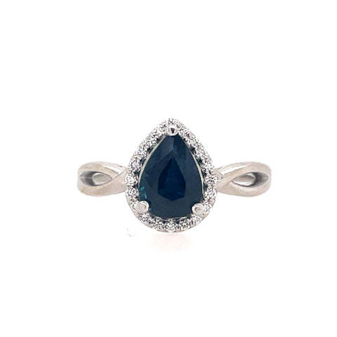 Halo With Crossover Fashion Ring | 14k White Gold (1.28ct Pear)