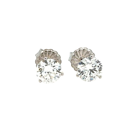 Lady's White 14 Karat Three Prong Studs Lab Created Earrings With 2=2.
