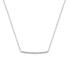 Lady's White 14 Karat Curved Pave' Bar Necklace With 0.10Tw Round H/I
