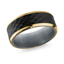 Black/Yellow Tantalum/14K 8Mm Textured Center With High Polished Edges