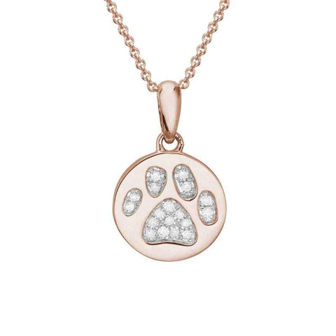 Rosé 14 Karat Paw Print Disc Pendant Charms Length 18 With 0.06Tw Roun