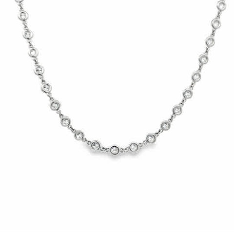 18 Karat White Gold Bezel Set Necklace with Round Brilliant Cut Diamonds