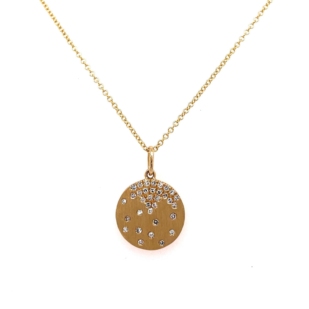 Flush Set Circle Pendant Necklace | 14k Yellow