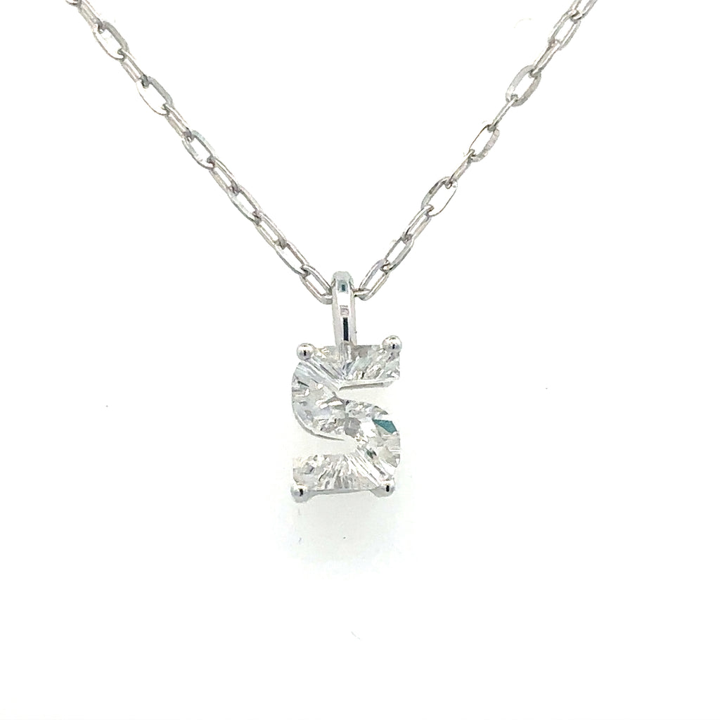 Lady's White 14 Karat "S" Initial Lab Created Necklace With One = 1.33