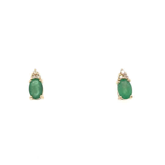 Oval Halo Emerald Studs | 14k Yellow