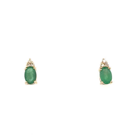Oval Halo Emerald Studs | 14k Yellow