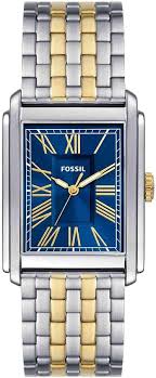 Carraway Three Hand Two Tone Stainess Steel Fossil Watch With Blue Fac