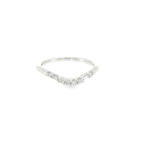 14 Karat White Gold Curved Anniversary Ring with .15ctw Round and Baguette Cut Diamonds