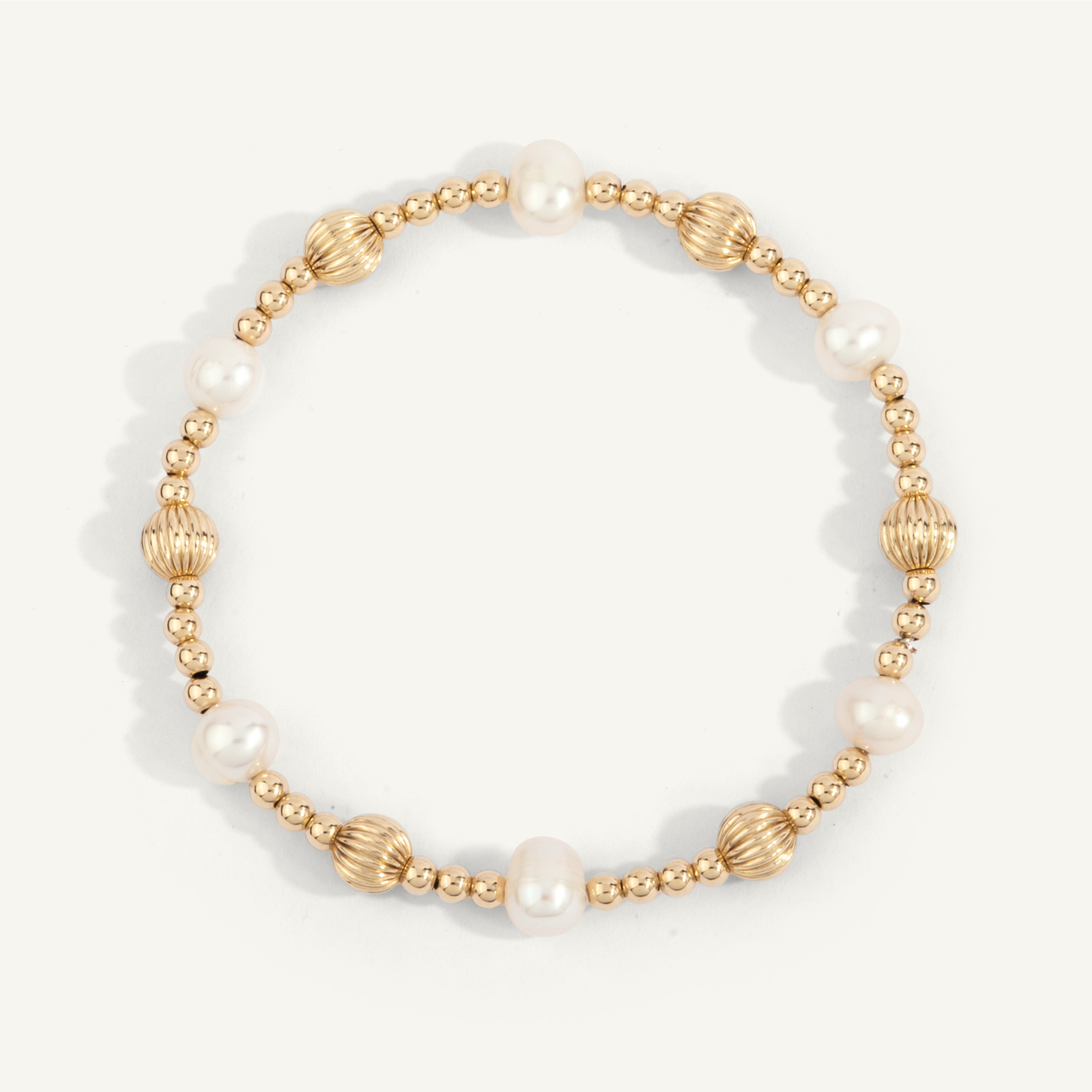 3mm Gold Filled Beads with 6mm Gold Filled Twist Beads and 6mm Pearls 7''
