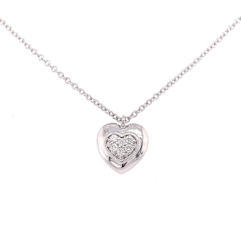 Small Pave' Heart Pendant | White Sterling Silver