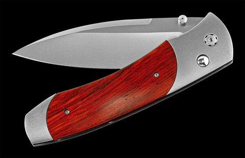 William Henry Knife Titanium Pocketknife With Stainless Blade And Cocobolo Wood, The A300-7 Features A Frame In Hand-Finished Aerospace Grade Titanium, Inlaid With Cocobolo Wood. The Blade Is Crafted From S35vn, A Rugged Stainless Steel Honed To A Razor’S