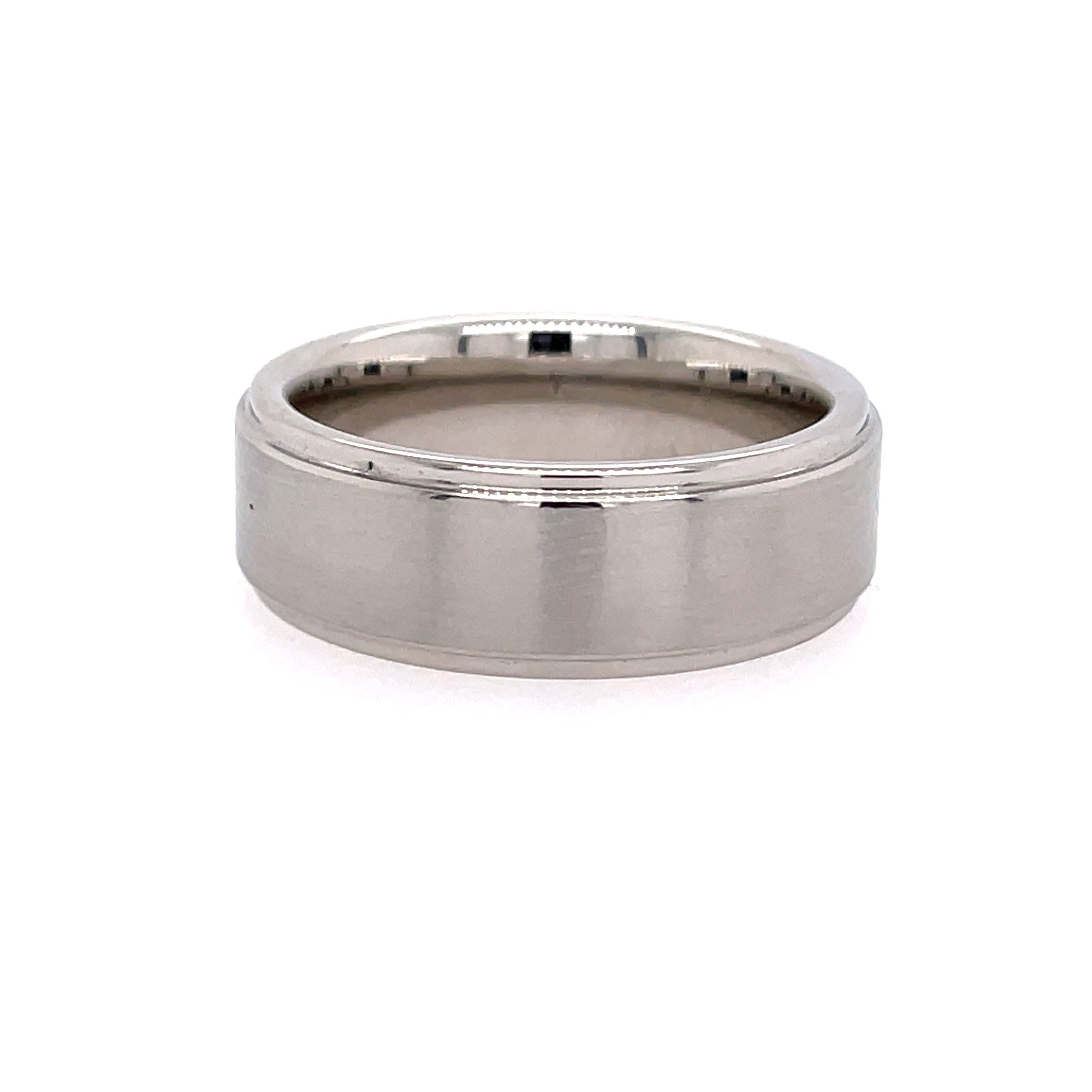 White Serenium Flat Groove Edge, Satin Finish 8Mm Wedding Band Size 10