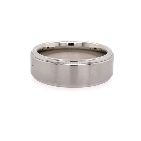 White Serenium Flat Groove Edge, Satin Finish 8Mm Wedding Band Size 10