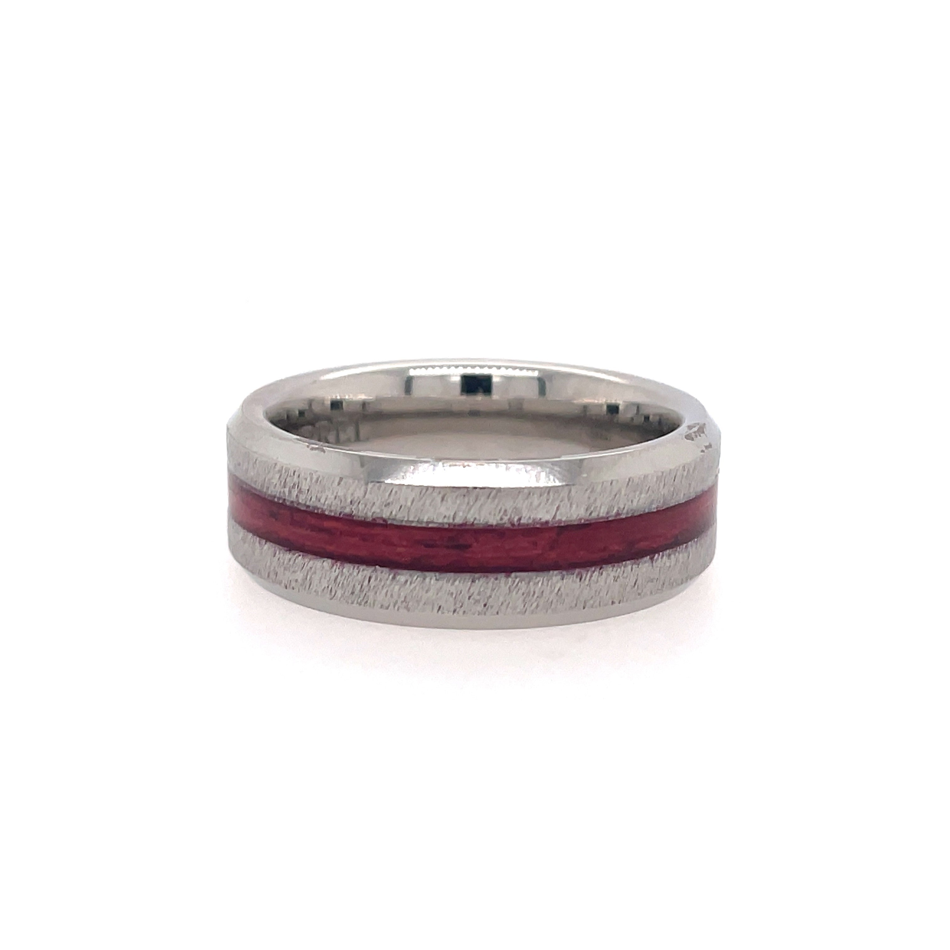 White Serenium 8Mm With 2Mm Cabernet Grain Wedding Band Size 10 (Whiskey Barrell)