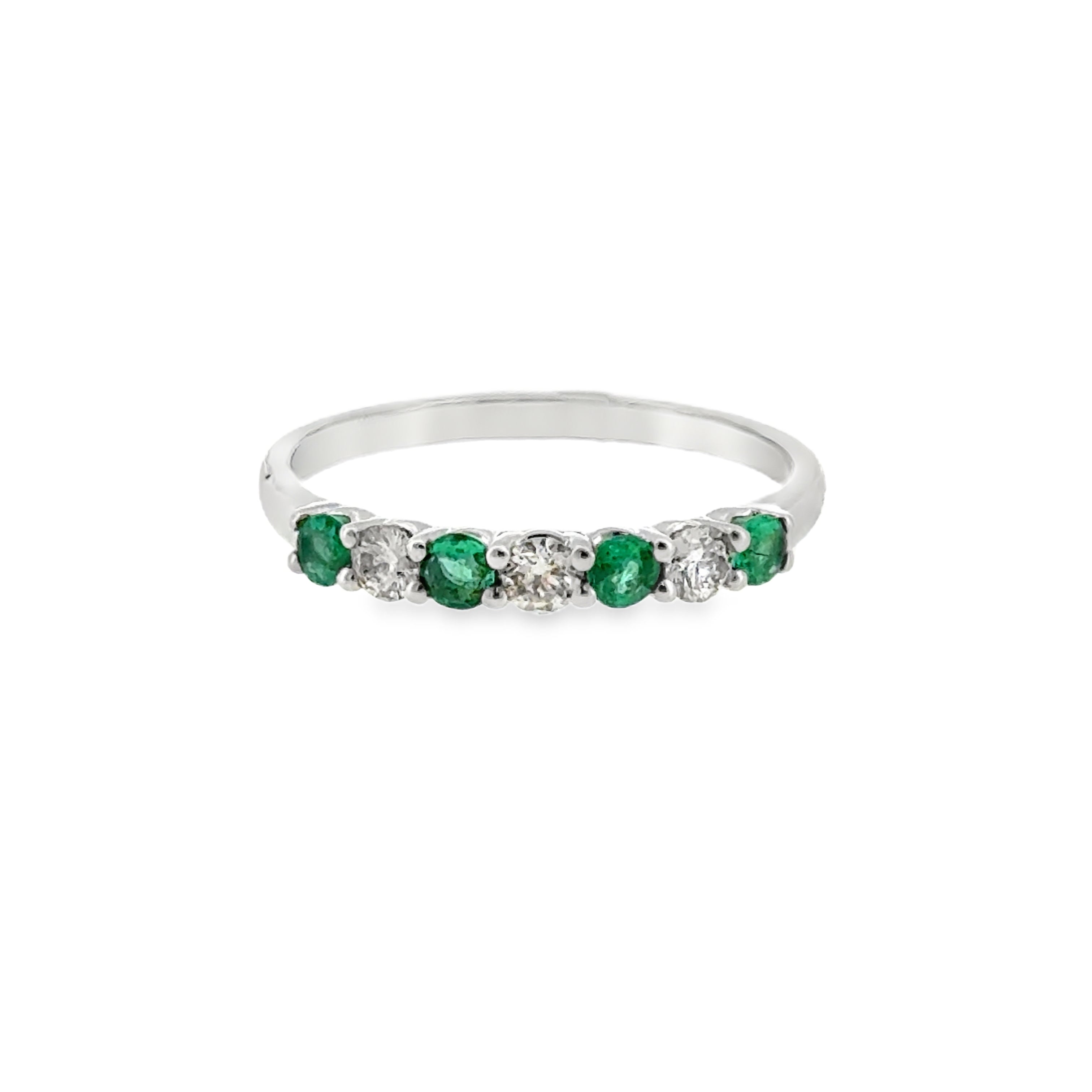 14 Karat White Gold Alternating Fashion Ring with .27ctw Emeralds and .22ctw Diamonds