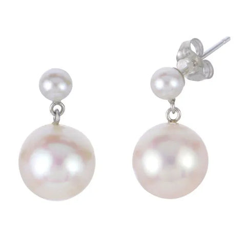14 Karat White Gold Freshwater Pearl Drop Earrings
