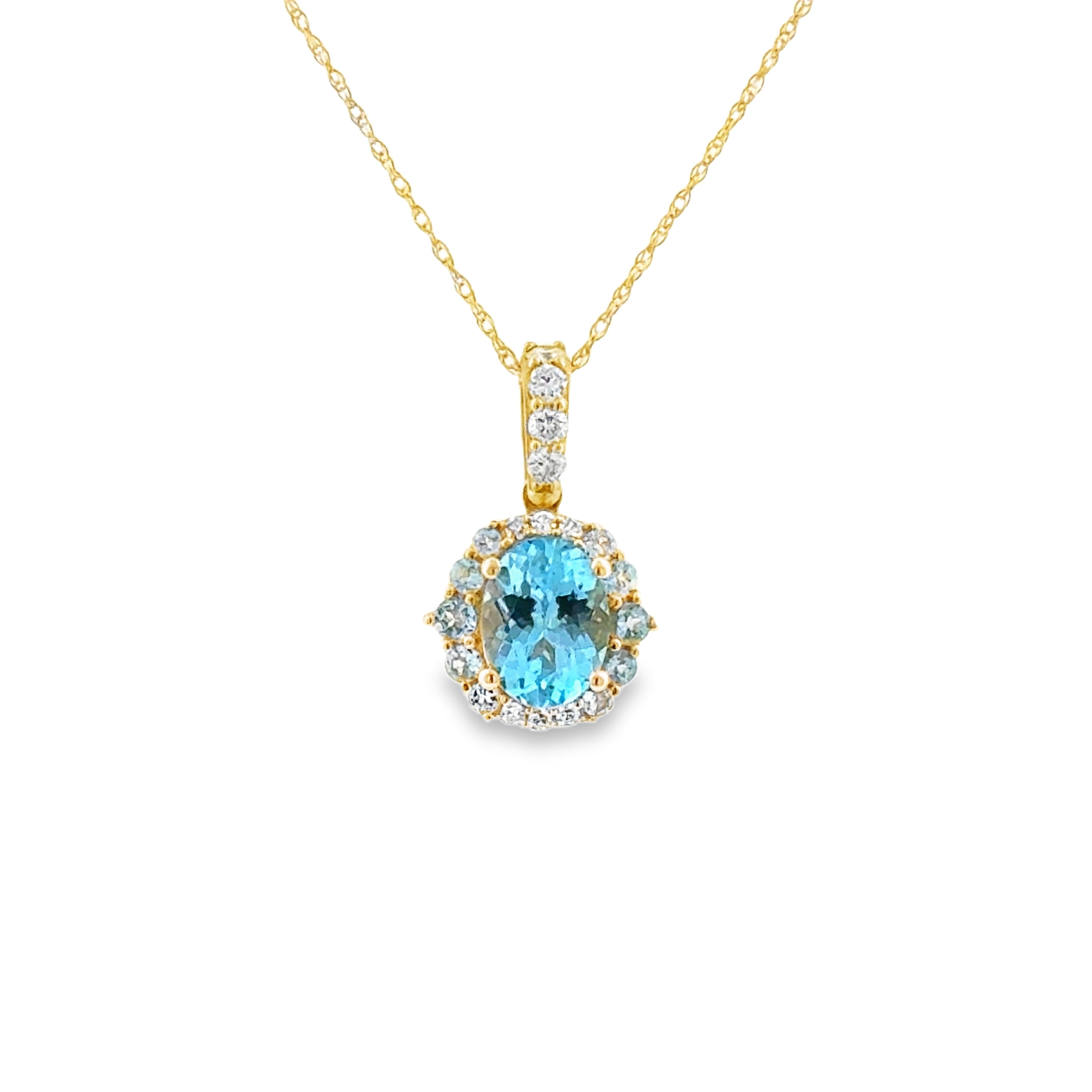14 Karat Yellow Gold Fashion Pendant with 1.75ctw Blue Topaz and .16ctw Diamonds