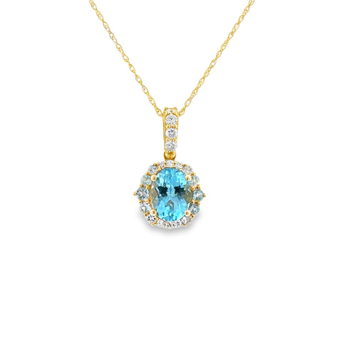 14 Karat Yellow Gold Fashion Pendant with 1.75ctw Blue Topaz and .16ctw Diamonds