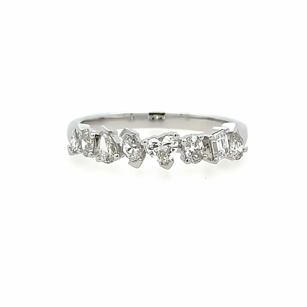 Lady's White 14 Karat Alternating, Fancy Cuts Anniversary Ring 0.69tw