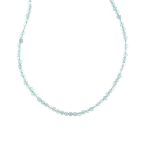 SS 3.25mm Faceted Aquamarine Beaded Necklace