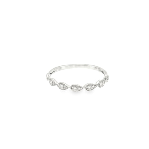10 Karat White Gold Pear Shape with Milgrain Set with .08ctw Round Brilliant Cut Diamonds Anniversary Ring