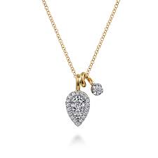 14 Karat Yellow and White Gold Double Diamond Pendant Necklace with 0.34tw Round Brilliant Cut G/H Si1 Diamonds