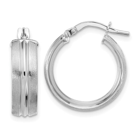Lady's White 14 Karat Polished/Satin Small Lined Hoop Earrings